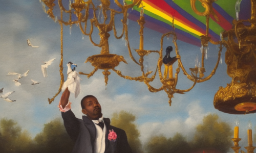 3483227060 oil painting of a black french noble man standing under a chandelier letting e white pigeon fly a wa