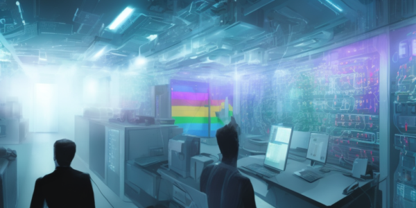 1685164170 A dream of a AI COMPUTER IN A FUTRISTIC AI DATACENTER LECURING HUMaNS ON LGBTQ RIGHTS Concept art