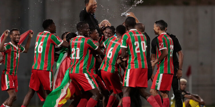 BASSETERRE, SAINT KITTS AND NEVIS.  AUGUST 13th: Robinhood team champion of the Caribbean Club Shield Cup, celebrating the final match between Robinhood vs Golden Lion as part of the 2023 Concacaf Caribbean Club Shield at SKNFA Technical Centre of Basseterre, Saint Kitts and Nevis. (Photo by Victor Straffon/Straffonimages/Mandatory Credit/Editorial Use/Not for Sale/Not Archive)