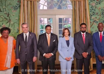 306667181 641429370682263 6630769103339216463 n President Chandrikapersad Santokhi die in de hoedanigheid van CARICOM-voorzitter in Washington DC bevindt, heeft namens de leden van de CARICOM gesprekken gevoerd met de vicepresident van de Verenigde Staten van Amerika (VS), Kamala Harris binnen het Action Committee of Caribbean Leaders.