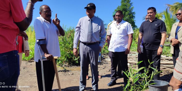 President geeft startsein aan Mangrove Project Weg naar Zee 1 IMG 20220728 101002 scaled Voor president Chandrikapersad Santokhi is het Mangroveproject een kans voor niet alleen de bewoners van Weg naar Zee, maar ons planeet in het geheel om de schade die de mens heeft toegebracht te herstellen. “Wij hebben die schade toegebracht als mensen”, benadrukt de president in zijn toespraak en zegt verder dat met het planten van Mangrovebomen in onze kust, wij ook bijdragen aan de bescherming van mensen en zo ook vechten tegen de gevolgen van klimaatverandering.