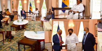 Minister Ramdin brengt beleefdheidsbezoek aan premier Mottley