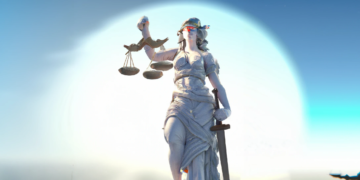 DALL·E 2023 02 08 15.55.26 PHOTORENDERING OF LADY JUSTICE 9 Advocaat Valerian Bendanon zat met een reeks vragen nadat een winkeliersvrouw haar getuigenis had gegeven in een rechtszaak tegen twee roofverdachten. Twee ontkennende verdachten (Rodencio B. en Ramond A.) zaten op vrijdag 5 mei 2023 in de beklaagdenbank op verdenking van een beroving in de winkel van een Chinees koppel in het binnenland.