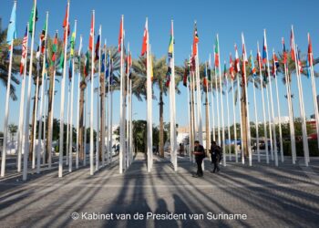Vlaggen deelnemende landen COP28 1 Op de klimaattop in Dubai hebben meer dan honderd landen hun steun betuigd aan het streven om tegen 2030 de productie van duurzame energie te verdrievoudigen. Deze ambitie is prominent aanwezig in de besprekingen van de klimaattop in Dubai.