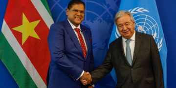 Bilaterale ontmoeting van president Chandrikapersad Santokhi met secretaris-generaal van de VN António Guterres