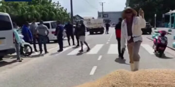 Padie gedumpt door de boze boeren voor het commissariaat in Nickerie | Beeld DTV