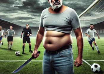 man foetbal hower e1742594431733 Een voetbalwedstrijd in Albina is op zondag 3 november 2024 volledig uit de hand gelopen, toen een speler een arbiter mishandelde en later met een houwer bedreigde. De verdachte is inmiddels in verzekering gesteld...