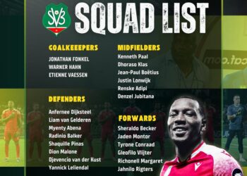 WhatsApp Image 2025 08 29 at 6.01.46 PM e1756745259258 Het finale lijstje van spelers, die de komende dagen namens Suriname twee WK-kwalificatieduels gaan afwerken, is bekend. Ridgeciano Haps en Immanuel Pherai ontbreken. Gyrano Kerk ontbreekt ook op de uiteindelijke lijst maar zou alsnog toegevoegd worden. Coach Stanley Menzo krijgt de komende wedstrijden een ervaren assistent erbij: KNVB-bekerwinnaar Henk Fräser...