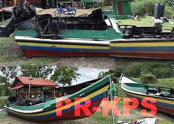 568604609 926264336654078 6485402466958398654 n Op zondag 19 oktober is op de Corantijnrivier een houten boot in brand gevlogen. De 45-jarige boothouder C.F. en zijn 10-jarige neefje B.S. raakten gewond. Het kind is ter verdere behandeling opgenomen in het Mungra Medisch Centrum (MMC).