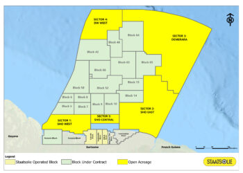 Staatsolie opent offshoregebied met nieuwe ‘Open-Door Offering’ 10 5. Sectors Map PR OpenDoor Offering Staatsolie Maatschappij Suriname N.V. heeft maandag 24 november 2025 officieel een zogeheten Open-Door Offering gelanceerd voor de olie- en gasexploratie in het Surinaamse offshoregebied. Daarmee gaan nieuwe blokken in het Guiana Basin – een van de meest productieve olie- en gasprovincies ter wereld – open voor geïnteresseerde bedrijven.