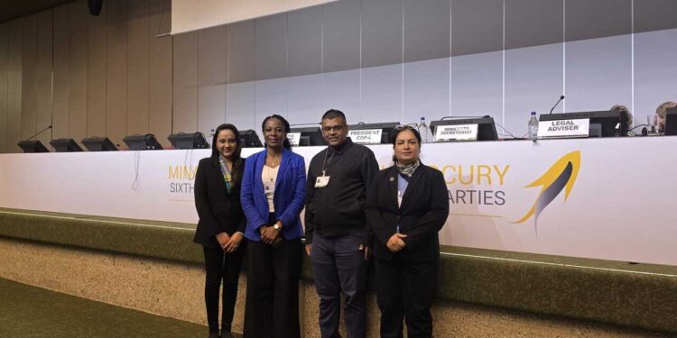 WhatsApp Image 2025 11 07 at 8.25.39 AM scaled Suriname bevestigt op de Minamata COP-6 in Genève zijn betrokkenheid bij de wereldwijde aanpak van kwikvervuiling. De conferentie vond plaats van 3 tot en met 7 november 2025 en bracht landen samen die partij zijn bij het Verdrag van Minamata inzake Kwik.