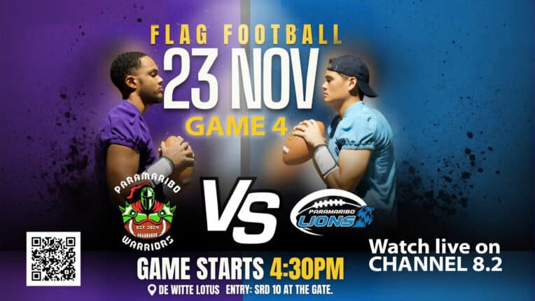keynews live affs flag football game 4 De wedstrijd wordt gespeeld op 23 november bij De Witte Lotus en start om 16:30 uur. Toeschouwers betalen aan de poort SRD 10 entree, maar jij kunt alles live volgen via onze stream. Blijf kijken voor kick-off, team-introducties en alle highlights van deze strijd: one season, one champion, one Palulu Bowl.