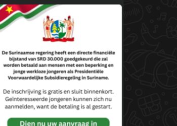 CDS waarschuwt voor nepbericht over SRD 30.000 ‘bijstandsregeling’ 7 WhatsApp Image 2025 12 09 at 15.46.27 e1765318655215 De CDS waarschuwt voor een nepbericht over SRD 30.000 bijstandsregeling en adviseert alleen officiële kanalen te volgen. Lees het volledige artikel voor meer informatie.
