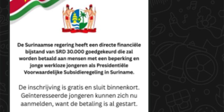 WhatsApp Image 2025 12 09 at 15.46.27 e1765318655215 De CDS waarschuwt voor een nepbericht over SRD 30.000 bijstandsregeling en adviseert alleen officiële kanalen te volgen. Lees het volledige artikel voor meer informatie.