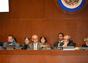 Melissa Cossio, Director, Department of Legal Services, OAS

Sebastian Eugenio Kraljevich, Secretary for Strengthening Democracy, OAS

Albert R. Ramdin, OAS Secretary General

Luis Ernesto Vargas Silva, Chair of the OAS Permanent Council and Ambassador, Permanent Representative of Colombia to the OAS

Laura Gil Savastano, OAS Assistant Secretary General

 

Date: January 6, 2026

Place: Washington, DC

Credit: Juan Manuel Herrera/OAS