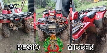 622708335 122309166296011040 5811691000587611387 n De politie heeft in het Moeroekriki-gebied een achtergelaten ATV aangetroffen en in beslag genomen. Het voertuig stond op een moeilijk bereikbare plek midden in het bos en zou daar al langere tijd hebben gestaan. De eigenaar wordt opgeroepen zich te melden bij politiebureau Kraboedoi.
