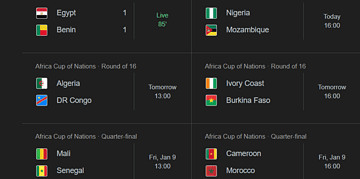 Screenshot 2026 01 05 144545 Spannende achtste finales bij AFCON 2025 met topteams als Egypte, Nigeria, Algerije en Ivoorkust. Ontdek alle details en voorspellingen in ons artikel!