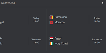 Screenshot 2026 01 09 125027 Na de achtste finales zijn nog acht landen over in de strijd om de AFCON 2025-titel. Op papier is het een kwartfinaleronde om van te watertanden, met vier affiches die elk een duidelijke favoriet hebben, maar ook genoeg ingrediënten voor een verrassing.