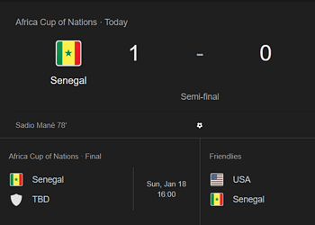 Screenshot 2026 01 14 175727 Senegal bereikt de AFCON 2025-finale dankzij een late goal van Mané, ondanks een sterke verdediging van Egypte en mogelijke personele problemen.