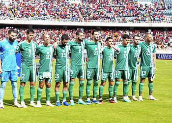 Algeria team sing national anthem before the FIFA World Cup Qualifiers 2026 game between Mozambique and Algeria at Estadio do Zimpeto in Maputo, Mozambique on 19 November 2023 ©Jaime Machel Colega/BackpagePix
