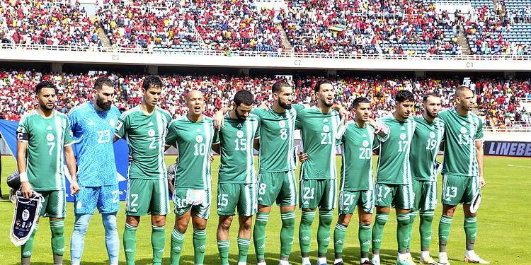 Algeria team sing national anthem before the FIFA World Cup Qualifiers 2026 game between Mozambique and Algeria at Estadio do Zimpeto in Maputo, Mozambique on 19 November 2023 ©Jaime Machel Colega/BackpagePix