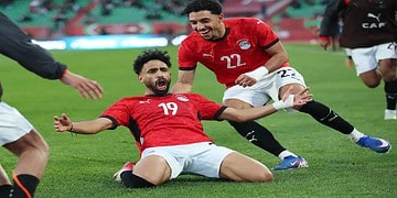 Marwan Attia of Egypt celebrates goal with teammates during the 2025 Africa Cup of Nations AFCON match between Egypt and Benin at the Adrar Stadium, Agadir on the 05 January 2026 ©Muzi Ntombela/BackpagePix