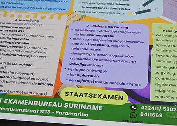 Staatsexamen biedt tweede kans op diploma en opent deur naar nieuwe toekomst 2 Het Examenbureau Suriname opent medio februari de inschrijving voor het staatsexamen. Kandidaten van 15 jaar en ouder kunnen via dit traject alsnog een mulo-, havo- of vwo-diploma behalen, ontbrekende vakken aanvullen of cijfers verbeteren. Inschrijven kan tot eind maart.