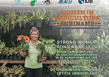 WIA flyer 6 De Women in Agriculture Fair moet vrouwen die actief zijn in de landbouwsector meer erkenning en zichtbaarheid geven. Het evenement, dat plaatsvindt op zondag 8 maart 2026 in Paramaribo, wil ook jongeren inspireren en kansen creëren voor netwerken, kennisdeling en het versterken van door vrouwen geleide agribusinesses.