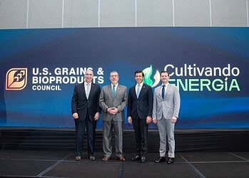 Mark Wilson, Chair of the Board of Directors of the U.S. Grains and Bioproducts Council (USGBC); Bernardo Arévalo, President of Guatemala; Luke Lindberg, Under Secretary for Trade and Foreign Agricultural Affairs at the United States Department of Agriculture (USDA); and Ryan LeGrand, President and CEO of the USGBC.