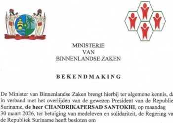 Regering kondigt 6 en 7 april af als dagen van nationale rouw om overlijden Santokhi