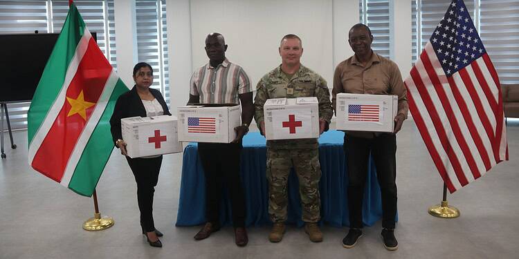 Gran Mati Donation U.S. Embassy donates $45,000 in medical supplies for Operation Gran Mati 2026, providing free care to Marowijne residents in collaboration with the Surinamese Armed Forces.
